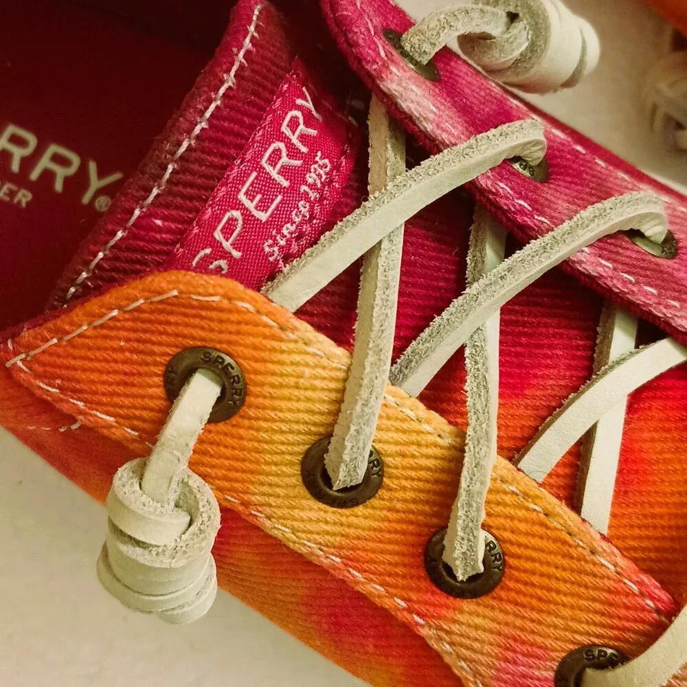Sperry Pier Wave Tie Dye Shoes 5.5 Slip On Red Orange Sneakers